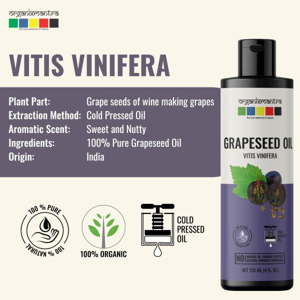 Organix Mantra Grapeseed Oil, Cold Pressed Organic Oil, 120ML x 2 JioMart