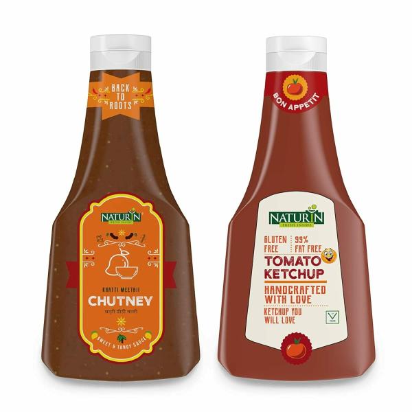Naturin Combo Pack of 2 Tomato Ketchup 400g and Khatti Meethi Chutney