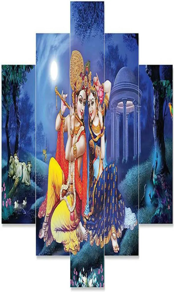 Great Art Krishna And Radha Flute Love Framed Multicolor Digital Reprint  Painting 50 x 24 inch Pack of 5 - JioMart