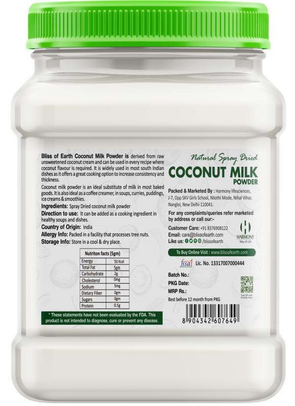 Bliss Of Earth 500 Gram Coconut Milk Powder Natural Spray Dried Great