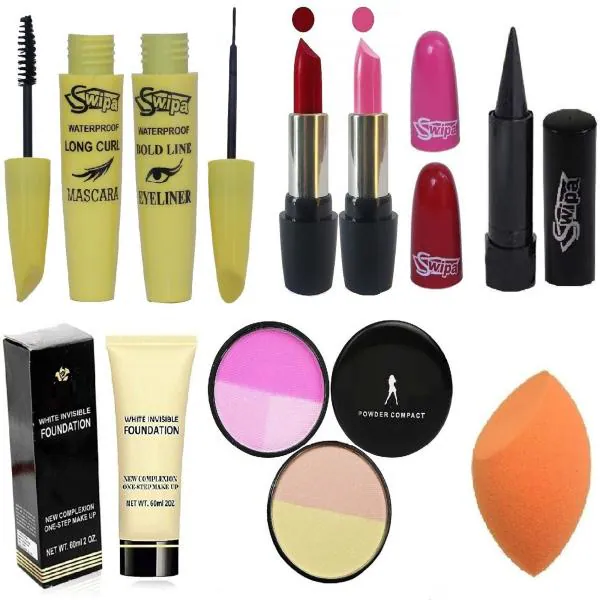 SWIPA Pink Red Lipstick, eyeliner, mascara, kajal, foundation 60ml