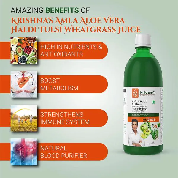 Krishna's Herbal & Ayurveda Amla Aloe Vera Wheat Grass Haldi Tulsi