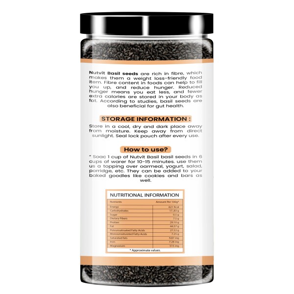Nutvit Basil Seeds 300g Tukmaria Seeds with high fibre and Omega 3