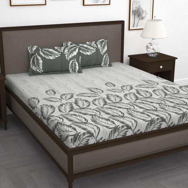 Story Home Grey Leaf Print Cotton King, What Is King Size Bedsheet In Cm