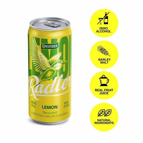 Kingfisher Radler Non Alcoholic Beer LEMON Flavour, 300ml, Pack of 24
