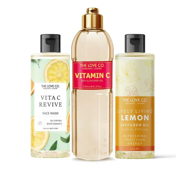 The Love Co. Vitamin C Body Wash, Vitamin C Face Wash, Lemon Diffuser