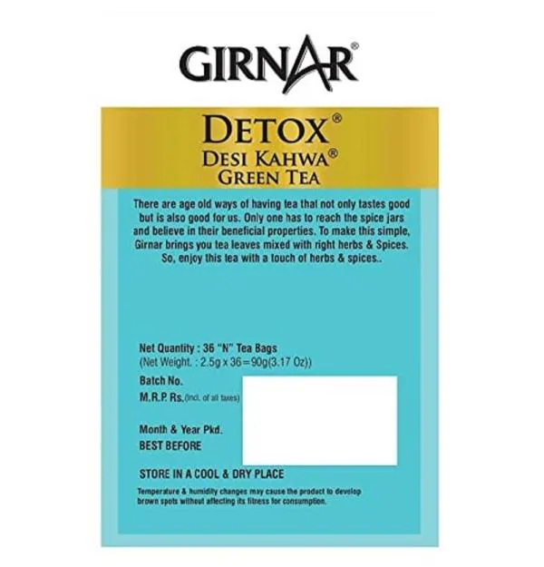 Girnar Detox Green Tea Desi Kahwa 36 Tea Bags 90 Gm JioMart
