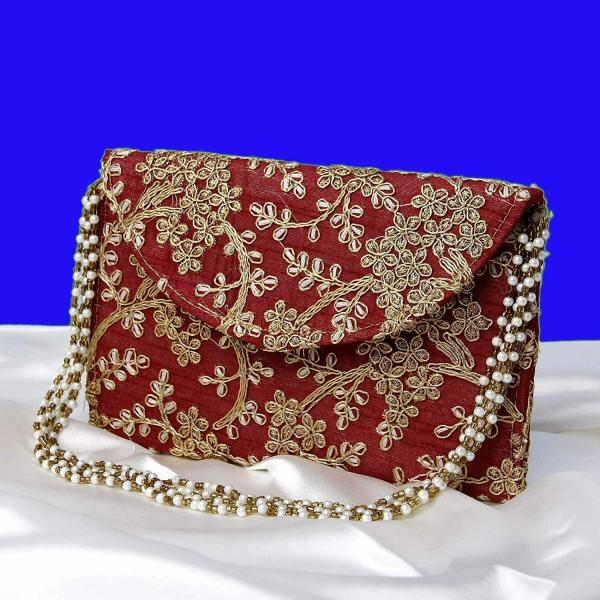 handmade Rajasthani maroon colour Cotton Embroidered Clutch Bag For Women & girl 
