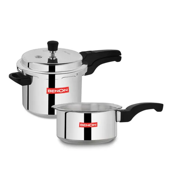 BENON Premium Aluminium Pressure Cooker 5 Litre + 3 Litre Capacity with