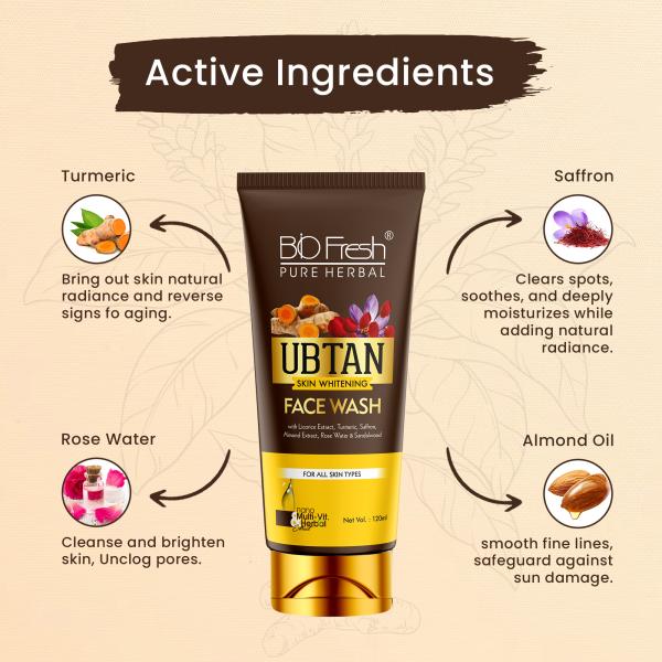 Biofresh Ubtan Face Wash Skin Whiting with Turmeric, Saffron, Almond