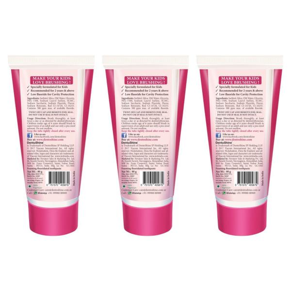 DentoShine Gel toothpaste for Kids Raspberry Dora, Pack of 3 (80 g each ...
