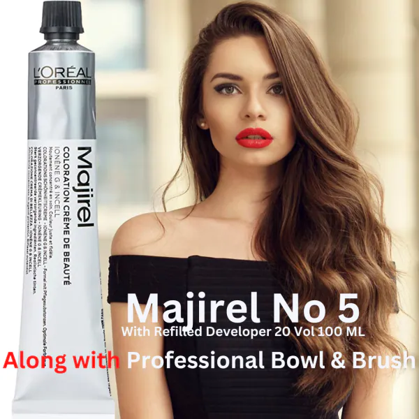 Loreal Majirel Hair Color No 5 Light Brown with Refilled Developer 100