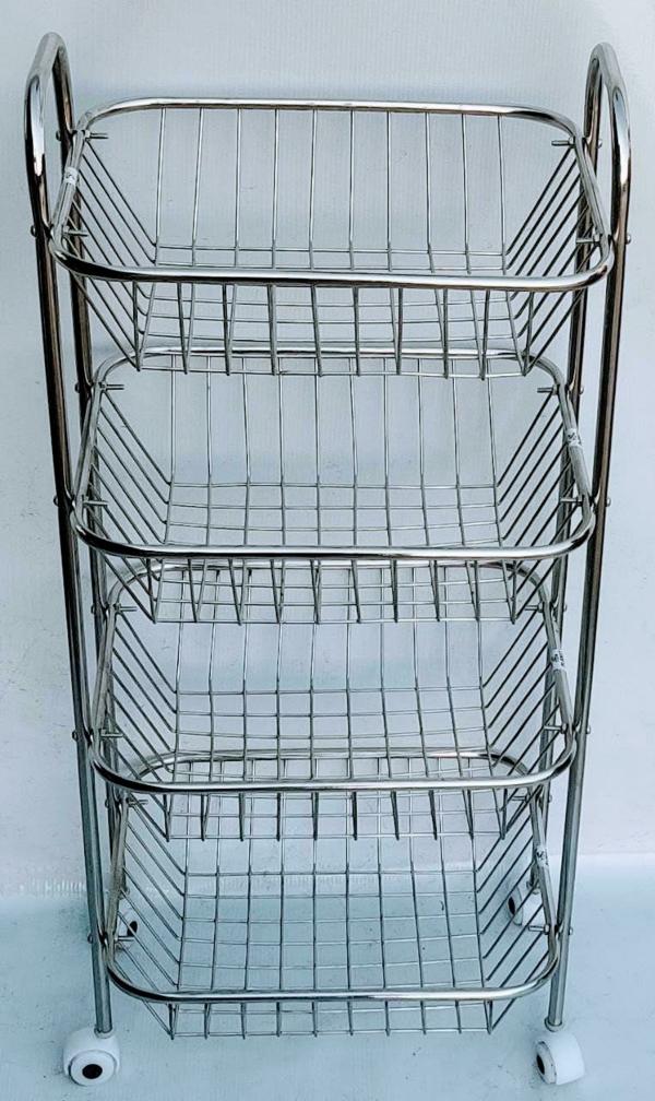TSW Stainless Steel 4 Shelf Round Pipe Stand Trolley with wheel Utensil