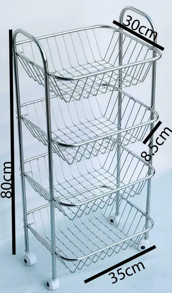 TSW Stainless Steel 4 Shelf Round Pipe Stand Trolley with wheel Utensil