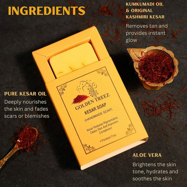 Golden Treez Saffron Soap Natural Bathing Soap Original Kashmiri Kesar