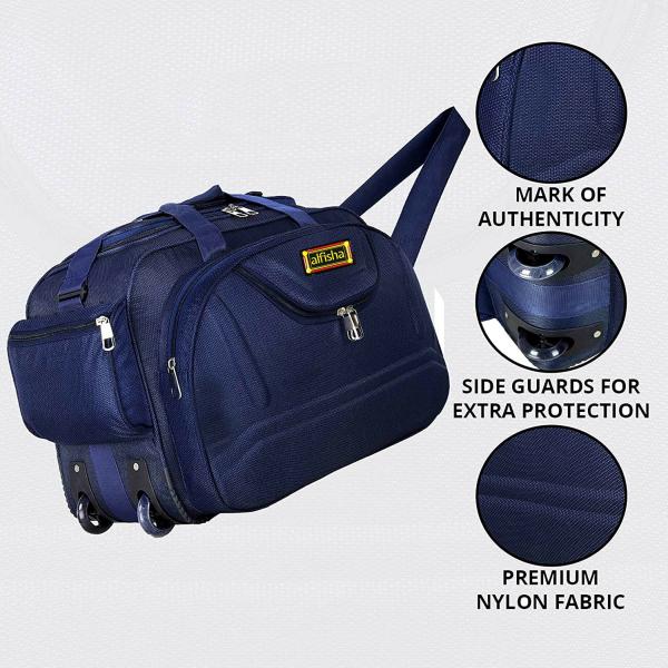 Alfisha Navy Blue Nylon Duffle Bag With Roller Wheels 55 L JioMart