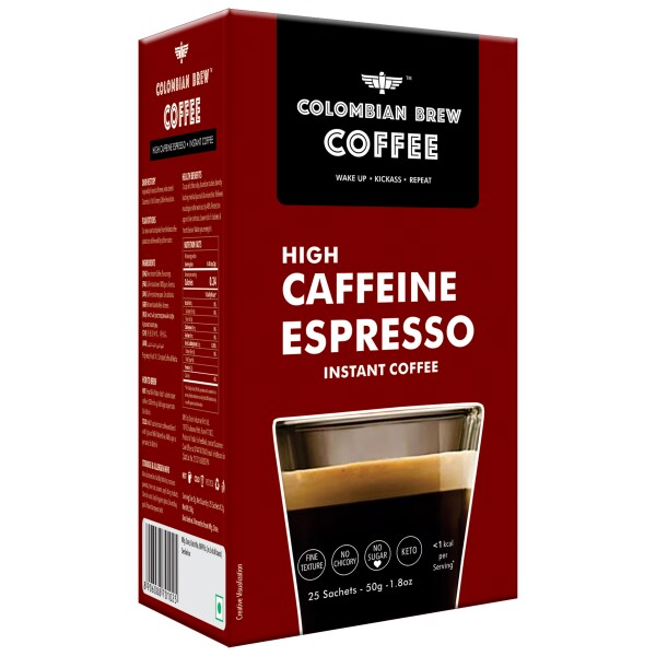 Colombian Brew High Caffeine Espresso Instant Coffee Powder, Strong