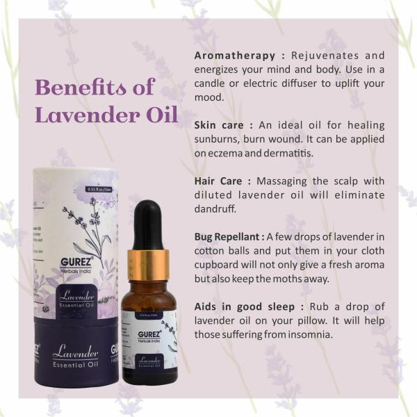 Gurez Lavender Essential Oil 15ML, 100% Natural, Pure & Undiluted, Best For  Hair, Skin, Face, Diffuser, Calm Sleep & Massage (15 ml_Pack of 1) - JioMart