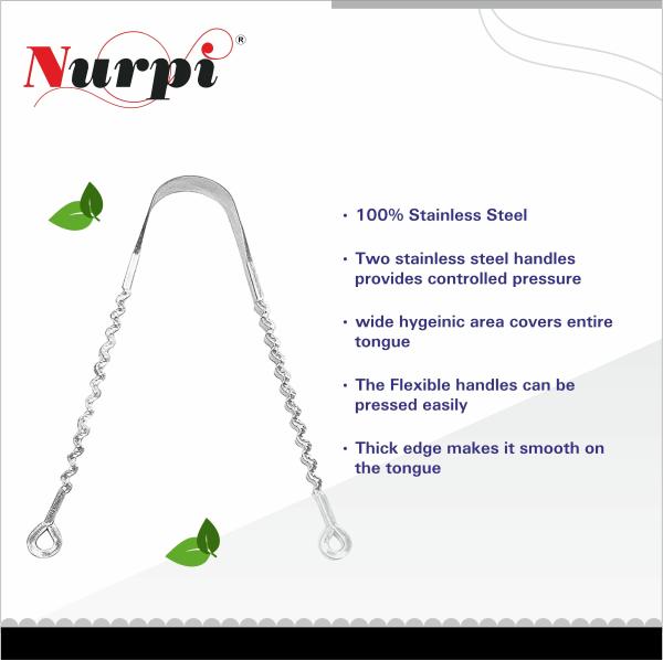 Nurpi oral care steel Tongue cleaner zig zag handle 13 x 5 x 1 cm for