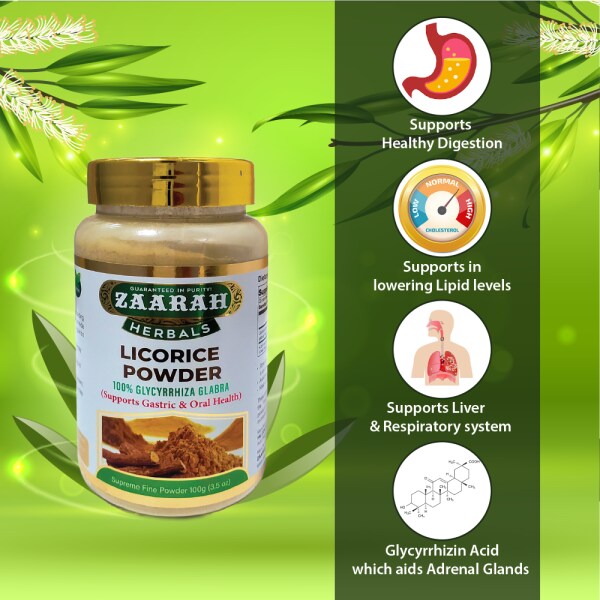 Zaarah Herbals Natural Licorice Root Powder 100gms Each Supports