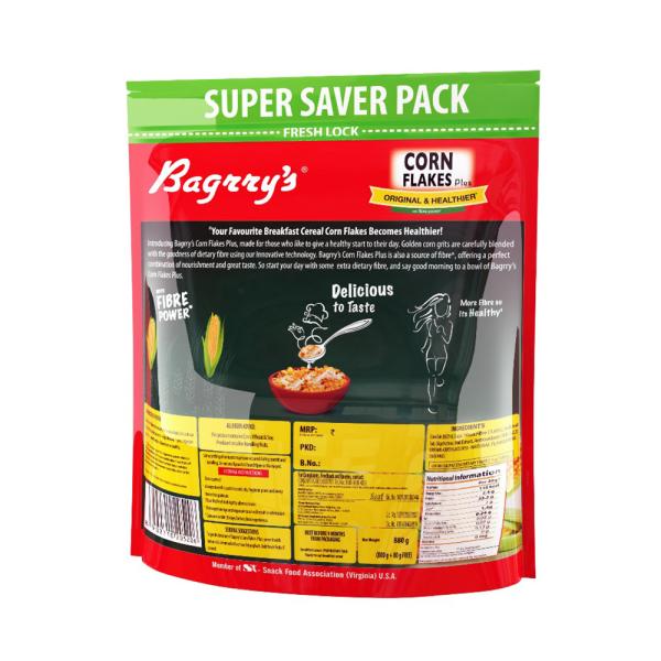 Bagrry's Corn Flakes Plus Original and Healthier, 800 GM (with Extra