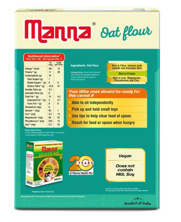 Manna Oat Flour Natural Cereal for Kids 200g No added Colour, Flavour