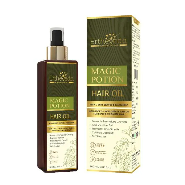 Ertheveda Magic Potion Hair Oil with Curry Leaves & Fenugreek - Non Sticky  & Light Weight -100ml - JioMart