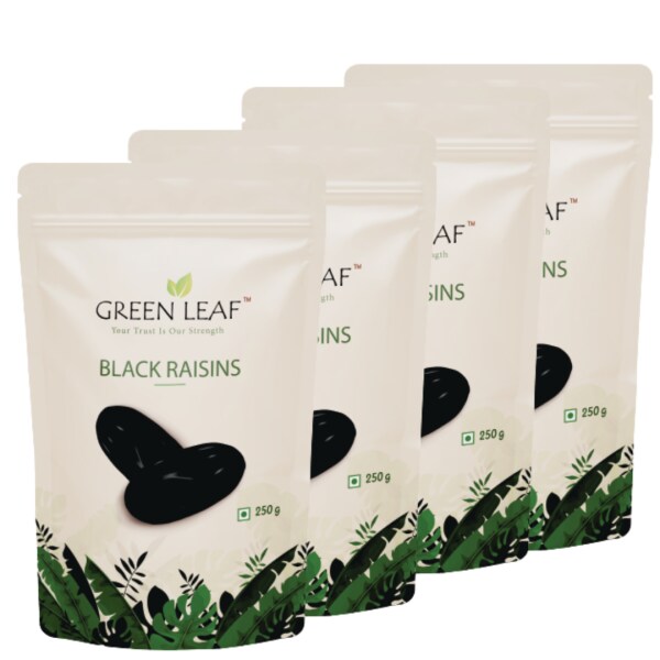 GREEN LEAF Dry Fruits Premium Black Raisins Kismis with Seeds for More Benefits 250 g (Pack of 4