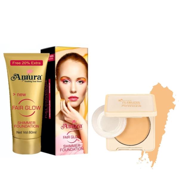 Amura Flawless Oil Control Compact Powder 11.5gm + Fair Glow Shimmer