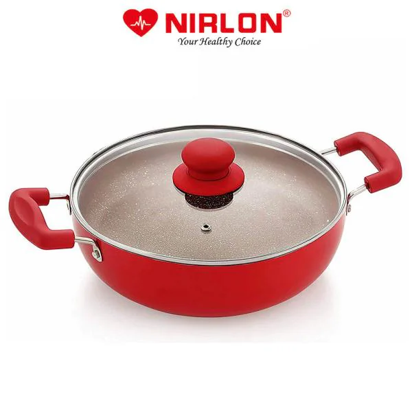 Nirlon Red Stone Aluminium Non-Stick Induction Deep Kadhai with 