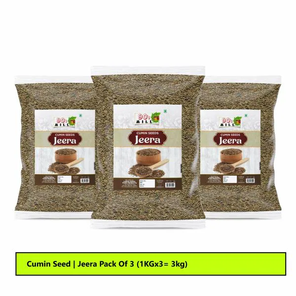 90'S MILL Organic Supriour A+ Whole Cumin Seed Jeera 1Kg Each(pack of 3) Cumin seed (3000gm