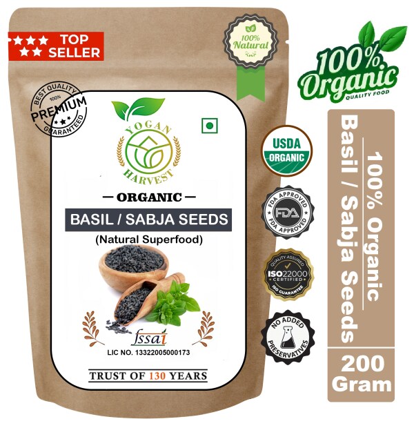 Yogan Harvest 200 g USDA Organic Basil Seeds Tukmaria Seeds