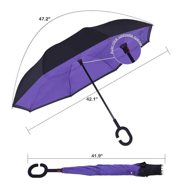 Flypro Multicolor Windproof Upside Down Umbrellas With C Shaped Handle