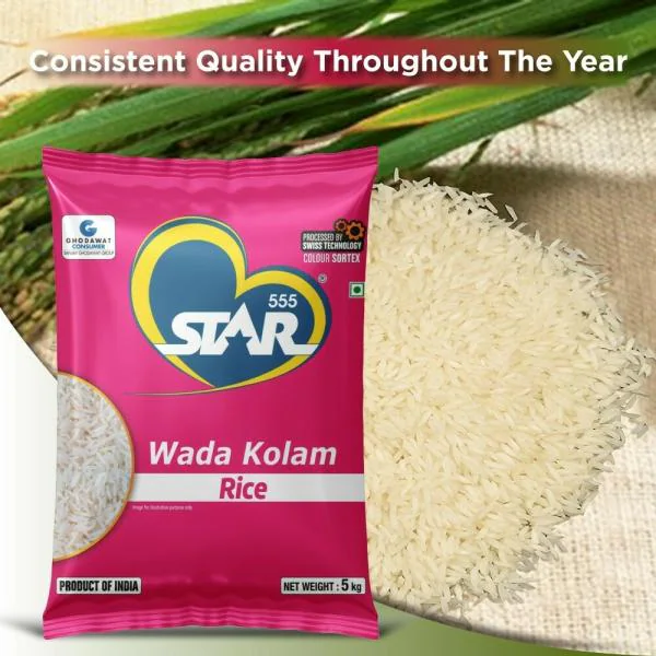 STAR 555 Wada Kolam Rice 5 Kg | Extra Long & Fluffy Grains | Finest ...