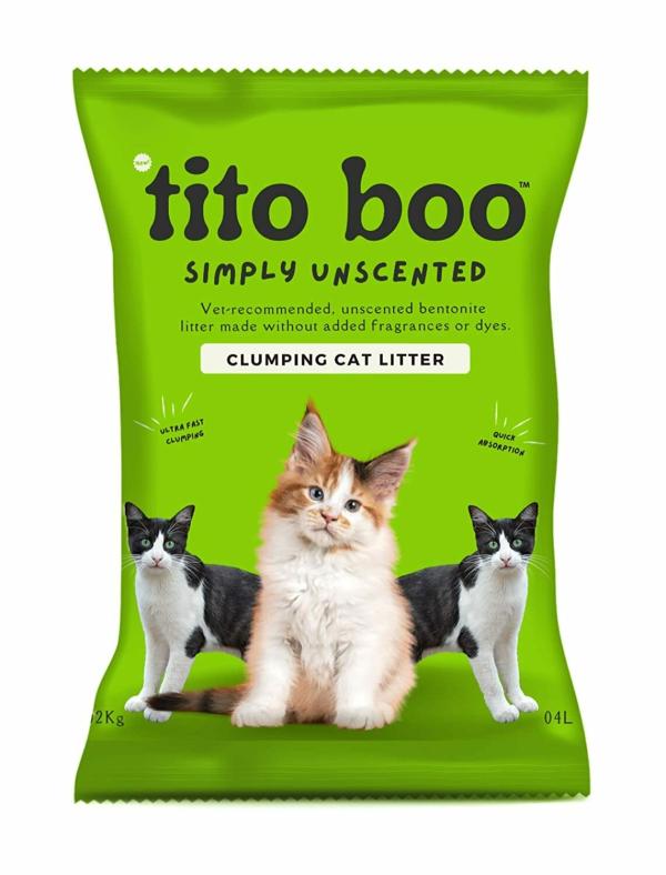 Tito Boo Premium Clumping Cat Litter 2Kg Pack UnScented Scoopable Smart Bentonite Sand JioMart