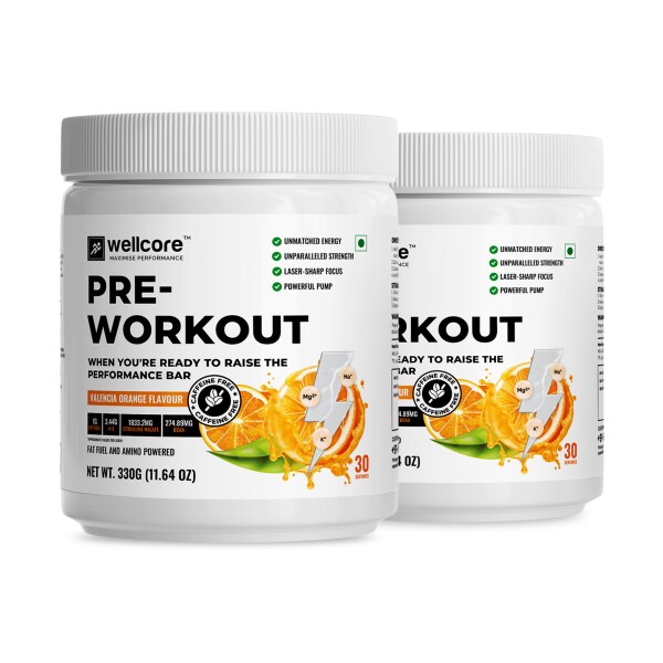 Wellcore Pre Workout Caffeine Free Explosive Strength Fat Fuel Pre Workout (660 g, Orange