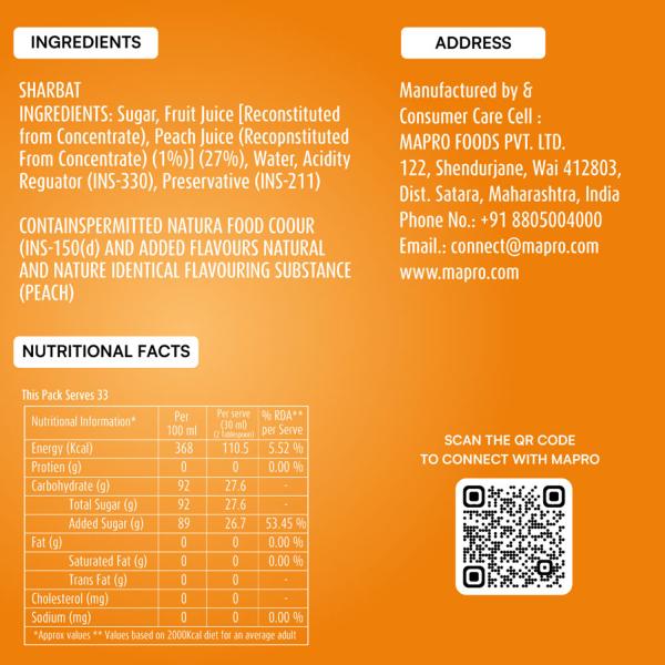Mapro Lounge Peach Flavoured Fruit Sharbat 1Ltr JioMart