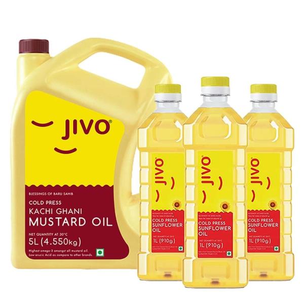 Jivo 5L Mustard oil + 3L Sunflower oil JioMart