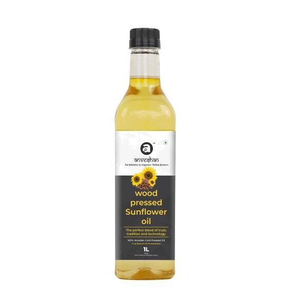 Anveshan Wood Pressed Sunflower Oil 1 Litre Kolhu/ Chekku Natural
