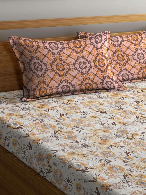 Bombay Dyeing 96 TC Cotton Double Size Abstract Flat Bedsheet (Yellow