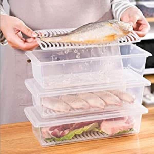 Fridge Storage Boxes Fridge Organizer with Removable Drain Plate and