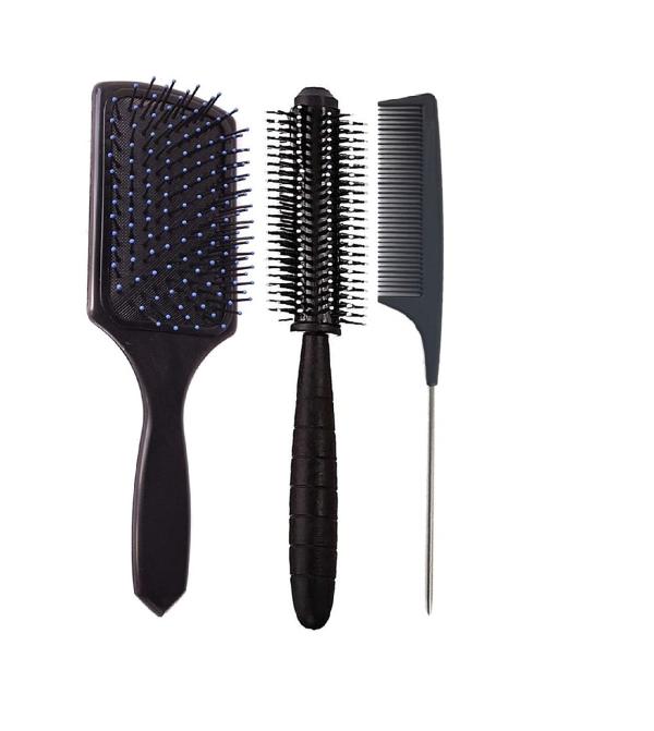 E-DUNIA Best Hair Brush Combo of Black Carbon Rat Tail comb With Steel  handle, Round
