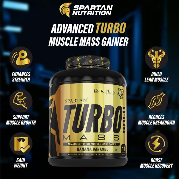 Spartan Nutrition Gold Turbo Mass High Protein & Calorie Weight Gainer Powder 5LBS(Double