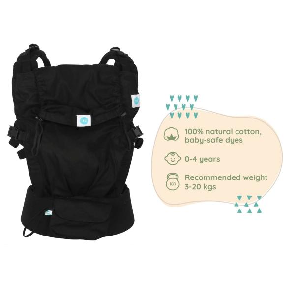 Soulslings Black Cotton Baby Carrier with Fully Adjustable, 0 4 years