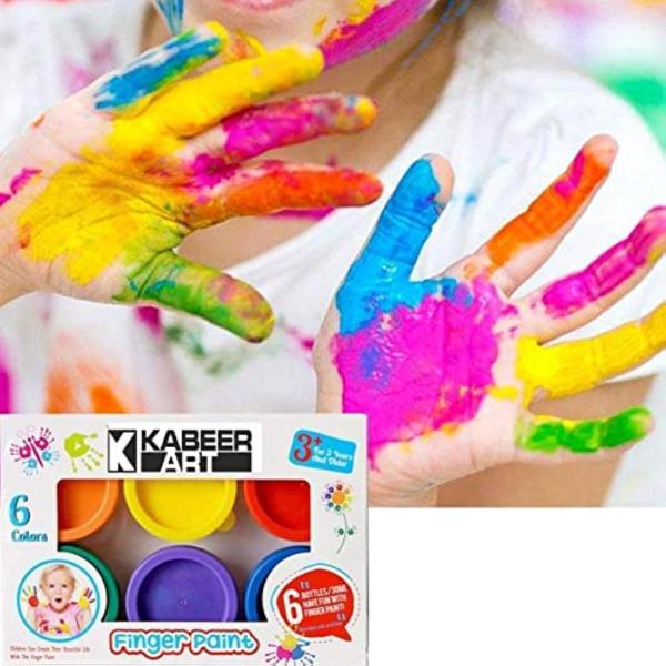 FRKB Set of 6 Non Toxic Finger Paint Bottles 30ml with Smooth, Mixable