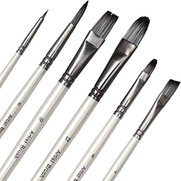 FRKB 6pc Synthetic Mix Black Hair Paint Brush Set for Watercolor and Acrylic Painting JioMart