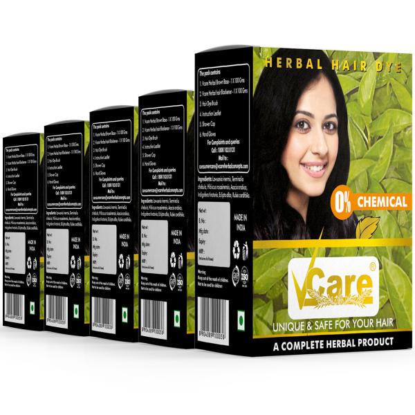 VCare Herbal Hair Dye, 60 gm, (Pack of 5) 100% Natural Ingredients Ammonia  Free for Men and Women| Natural Black Hair Dye | Combo Pack - JioMart