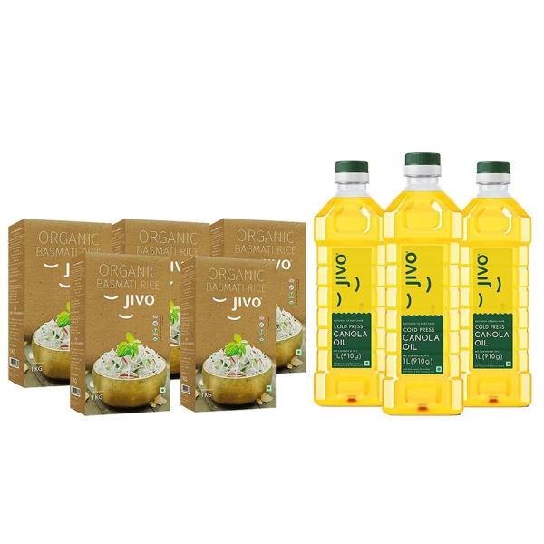 Jivo Canola Oil 1L (Pack of 3) + Jivo Organic Long Grain Basmati Rice 1