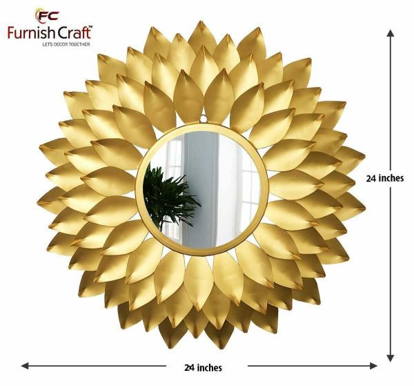 Furnish Craft Beautiful Sun Burst Designer Steel Frame Leaf Wall Mirror