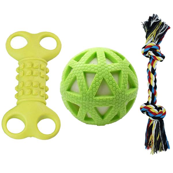 Emily Pets Chew Toys for Puppies, Includes Rope Toy, Rubber Ball & Bone